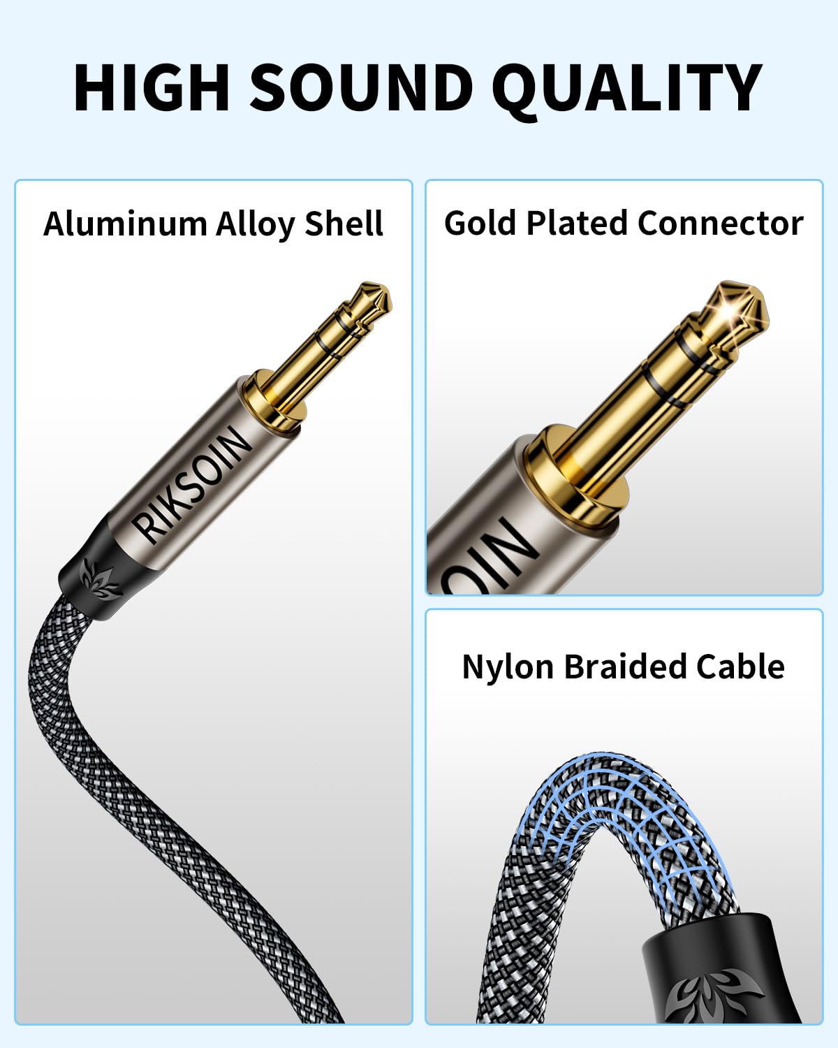 3.5mm Aux Cable, Silver-Plated Wire Core Male to Male Cord for Headphones Car Home Stereos Speaker Compatible with iPhone iPad iPod Echo -16.4FT/5M