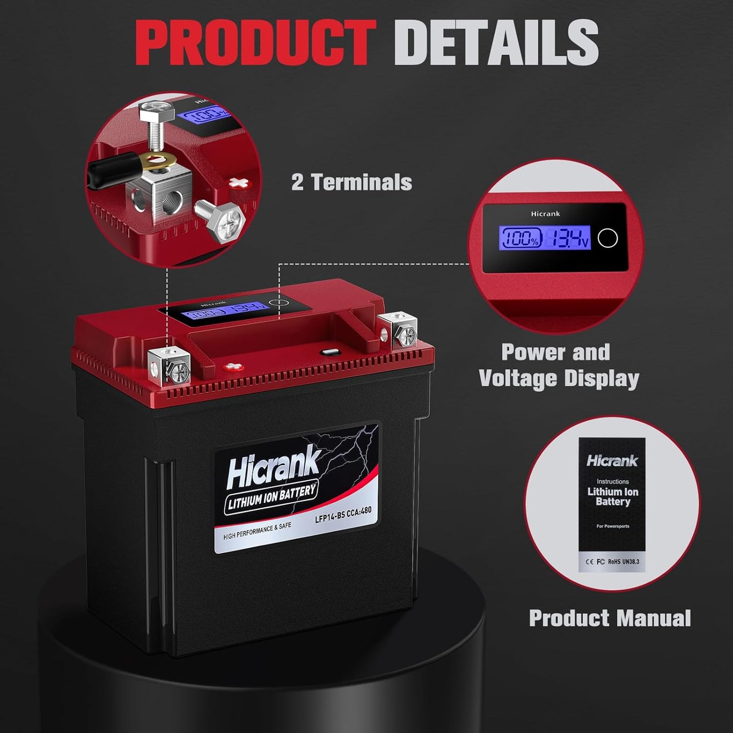 YTX14-BS/YTX14H/GYZ16H Lithium 12.8V 8Ah 480CCA LiFePO4 Motorcycle Battery, Fits for Honda KTM Yamaha Harely, Fit Motorcycle, Scooter,ATV, UTV, Jet Ski, Tractor,Riding Lawn Mower