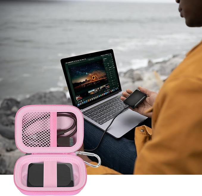 ANKHOH Carrying Case Compatible with Crucial X10/ X9 Pro 4TB/ 2TB/ 1TB Portable SSD, External Solid State Drive Hard Storage Holder Bag Fits for USB-C Cable (Box Only) (Pink)