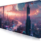 Digital Anime City Night View Office Art Desk Mat, Female Aesthetic Style Oversized Stitched Edge Laptop Keyboard Desk Mat 35.4 x 15.7 x 0.12 Inches