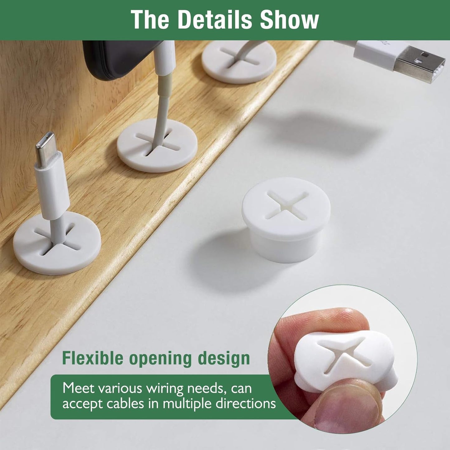 20Pcs Desk Grommet, 1" (25mm) White Silicone Cord Hole Cover, Flexible Rubber Wire Grommets, Wall Grommets for Cables Management, Table, Countertop, Cabinets and Furnitures Wire Organizer