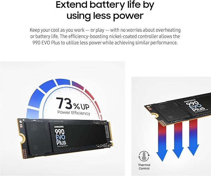 Samsung 990 EVO Plus SSD 2TB, PCIe Gen 4x4, Gen 5x2 M.2 2280, Speeds Up-to 7,250 MB/s, Upgrade Storage for PC/Laptops, HMB Technology and Intelligent Turbowrite 2.0, (MZ-V9S2T0B/AM)