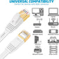 Cat 7 Flat Ethernet Cable 100ft White, High Speed 10GB Shielded (STP) LAN Internet Network Cable Ethernet Patch Computer Cable with Rj45 Connectors and 50pcs Adhesive Cable Clips