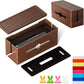 Extra Large Cable Management Box – Brown Double Layer Wooden Cord Organizer with Divider for Desk, TV Stand, Kitchen, and Office （NO Power Strips or Chargers）