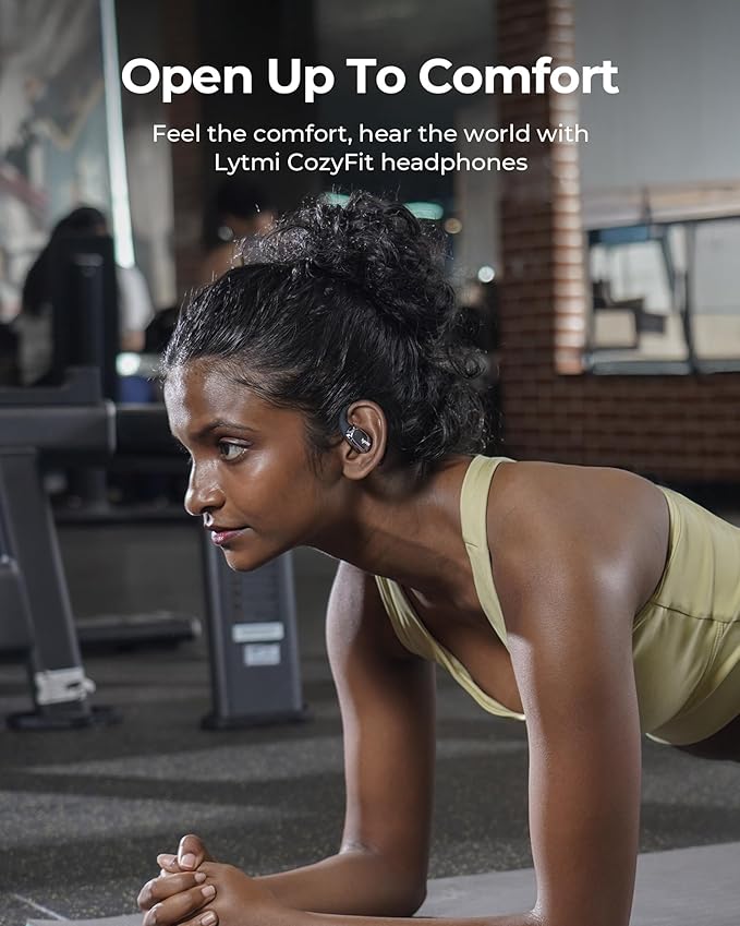 Lytmi CozyFit Open Ear Headphones, 0.23oz Ultra-Light Comfortable Wireless Earbuds, 0.6mm Thinnest Earhooks, Bluetooth 5.4, Clear Audio, 30 HRS Playtime, IPX5 Waterproof Earphones with Mic (Black)