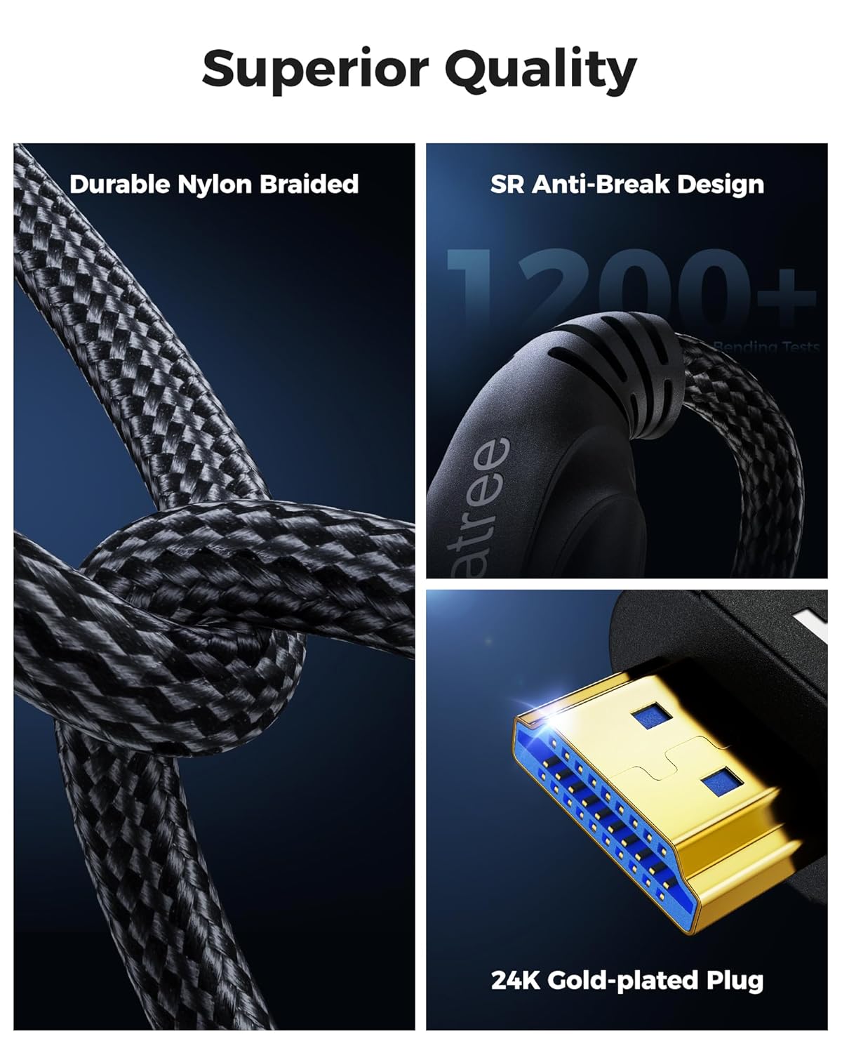 HDMI Cable 15FT Long - Certified 8K Ultra High Speed HDMI Cable,48Gbps Braided HDMI Cord,8K 60hz,4K 120hz,eARC,HDCP 2.2&2.3 - Compatible for HDTV/PS5