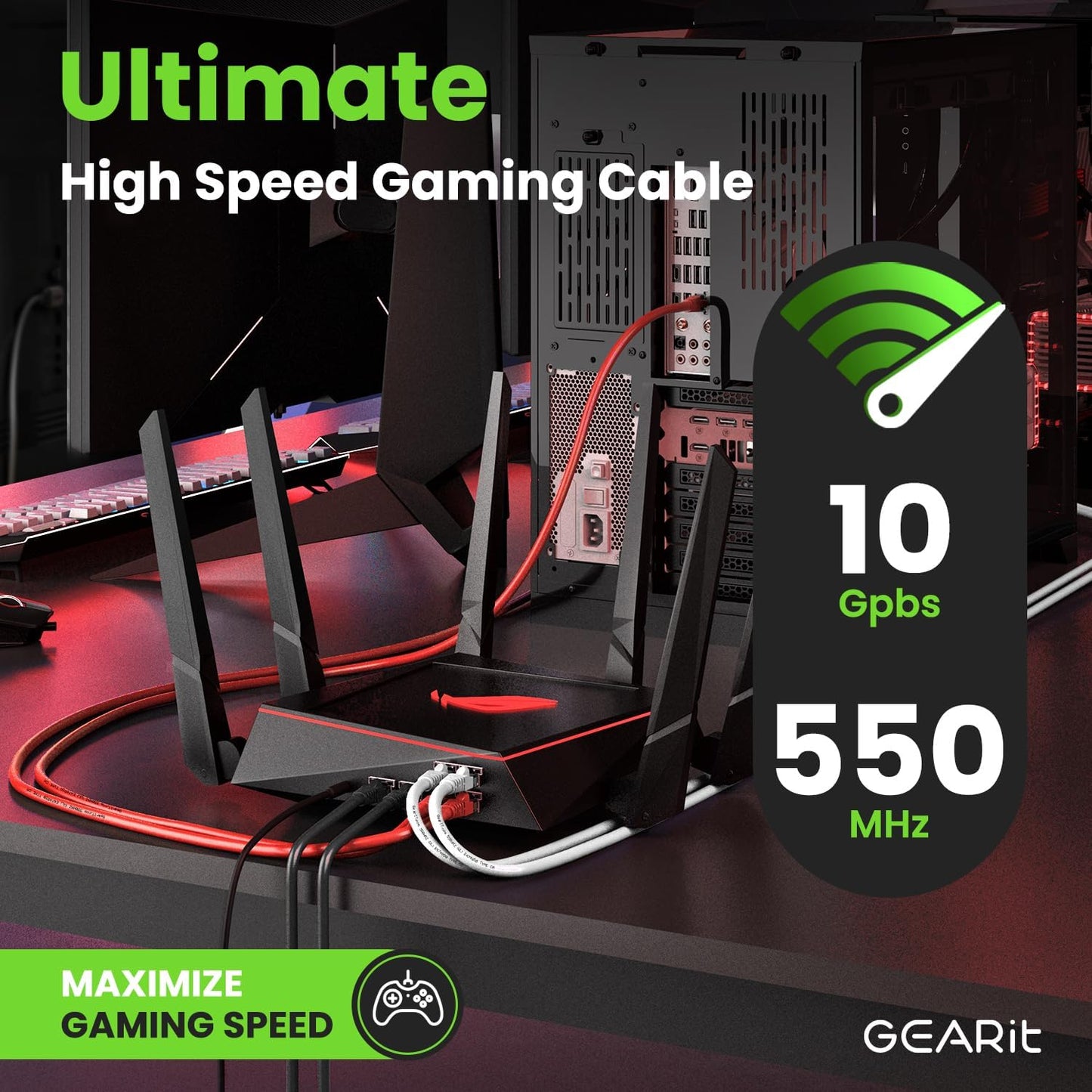 GearIT Cat 6 Ethernet Cable (10-Pack 6 Feet) Cat6 Network Patch, 10Gbps, RJ45, Snagless Cord, Gold-Plated Connectors, Internet for PC, TV, Tablet, Router, Printer, Servers, IT Data Center - Red