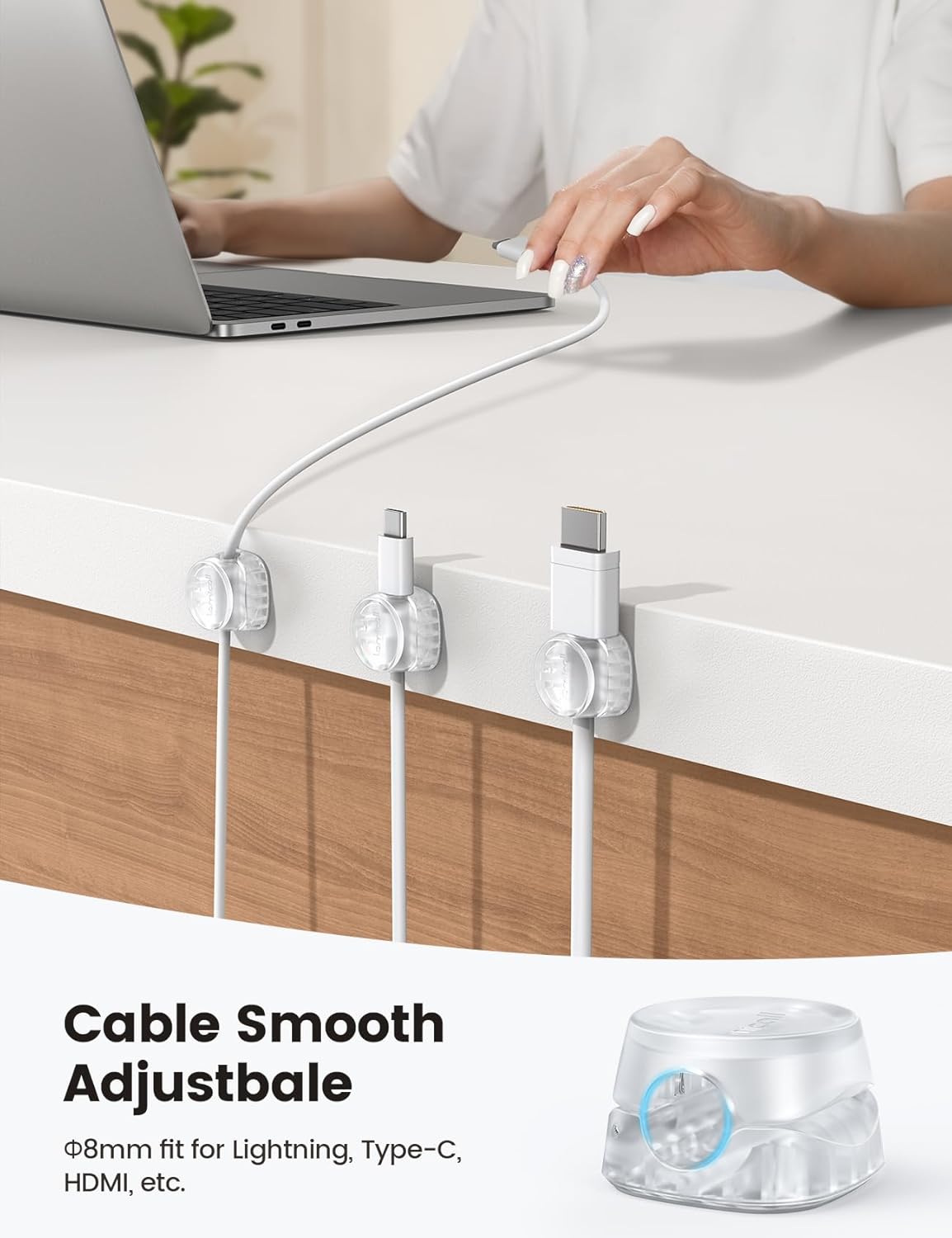 6Pack Cord Organizer, Office Desk Accessories - Lamicall Clear Cable Management Clips, Home Workspace Halloween Organization Accessories, Nightstand Desk Decor, Dorm Room Desktop Gadget Essentials