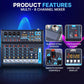 Pyle Professional Audio Mixer Sound Board Console Desk System- Interface 8 Channel Digital USB Bluetooth MP3 Computer Input 48V Phantom Power Stereo DJ Studio FX 16Bit DSP Processor, Black - PMXU83BT