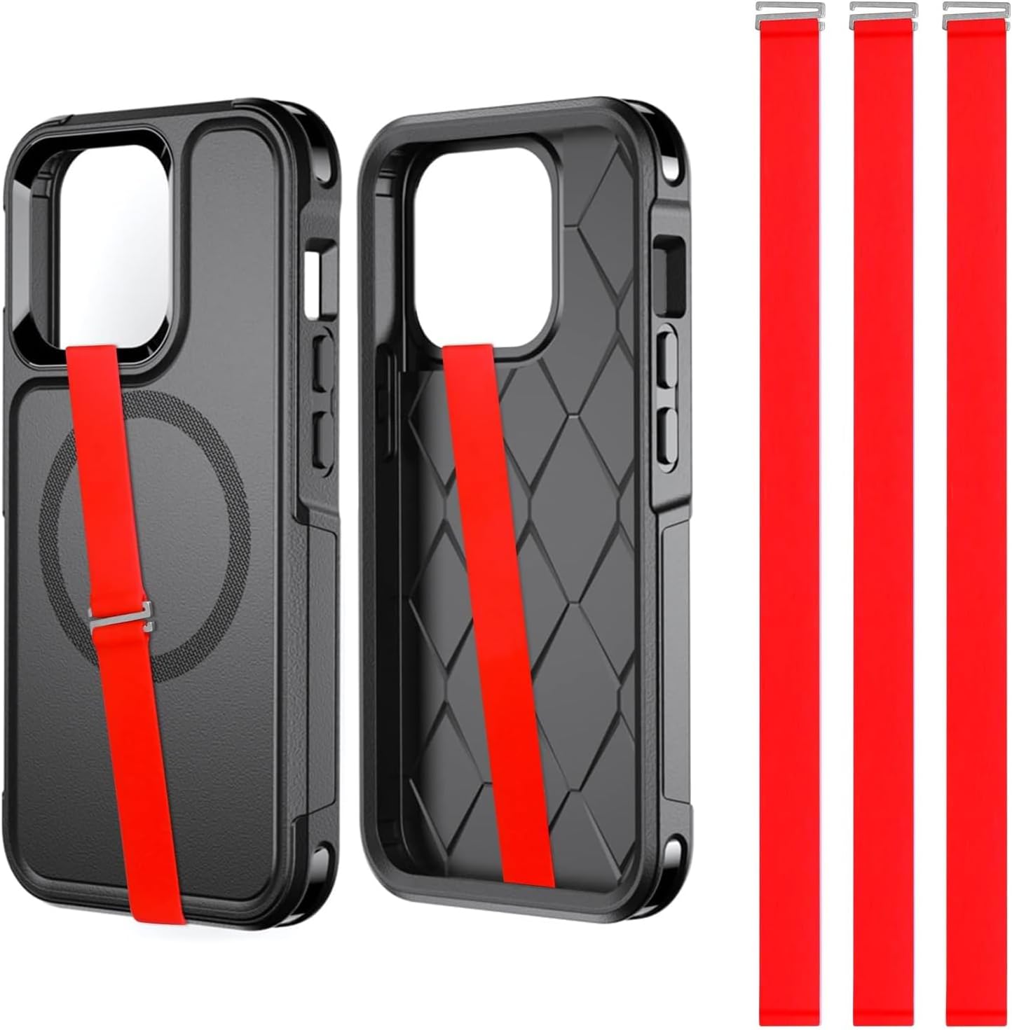 TEAMOLA 3pcs Silicone Phone Grip Holder Strap for iPhone 17/17 Pro/16/16 Pro & Samsung Galaxy S25/S24/S23 - Anti-Slip Finger Loop for Case, Universal Phone Loops for Back of Cell Phones(210, 3 Red)