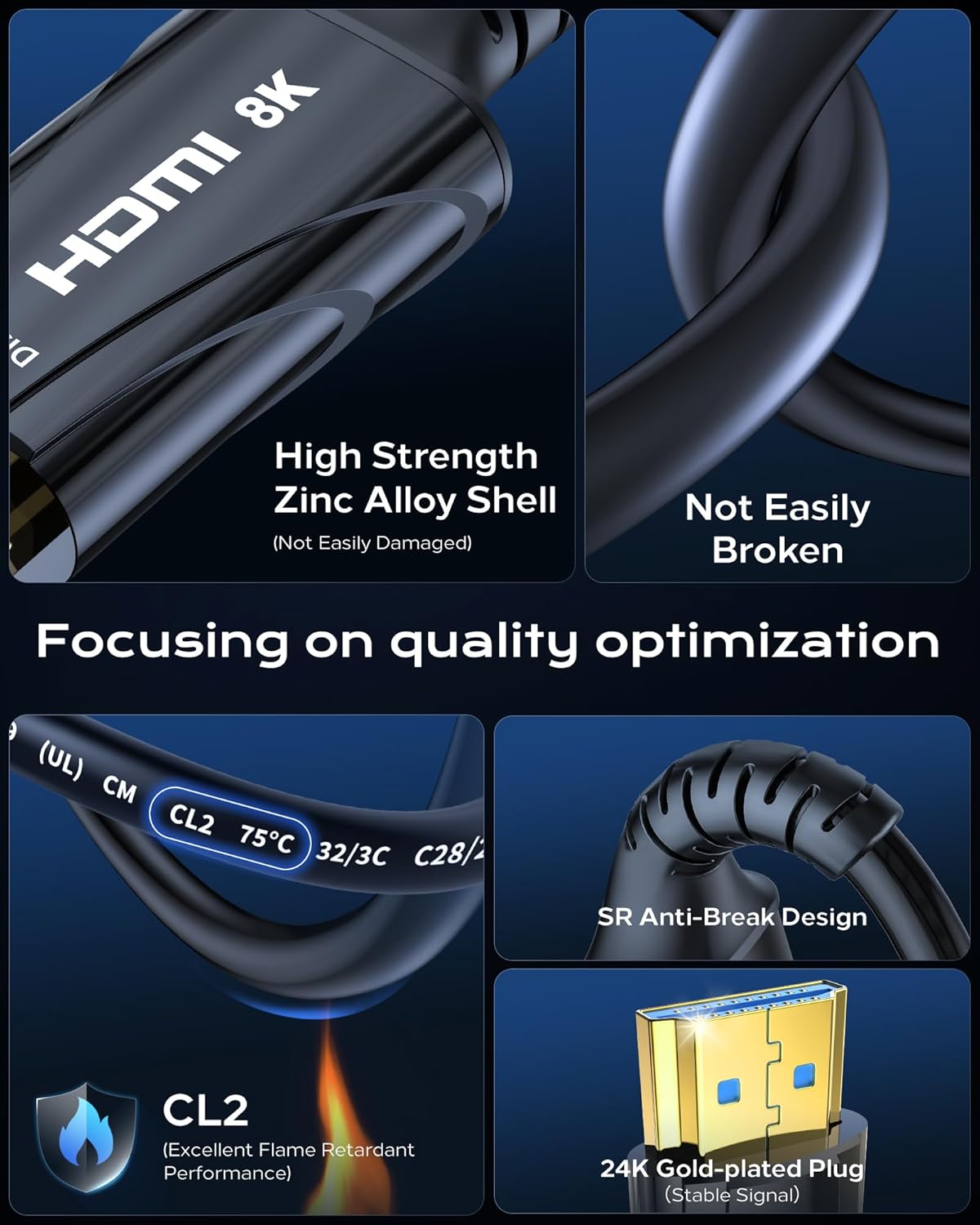 8K Long Fiber Optic HDMI Cable 75FT/22M - 48Gbps High-Speed HDMI Cord,CL2,8K 60Hz,4K120Hz,HDCP 2.2&2.3, HDR10 - Compatible with HDTV,Monitor,Projector