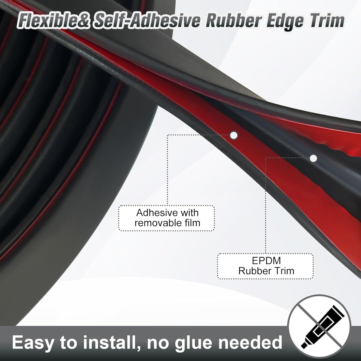 Rubber Edge Trim, Self Adhesive U Channel Edge Trim, U Shaped Trim for Plywood, Glasses, Mirror, Flexiglass, Sharp Edge Parts, Fit for 5/16", Length 20Ft, Black Color, Peel and Stick Plastic Trims