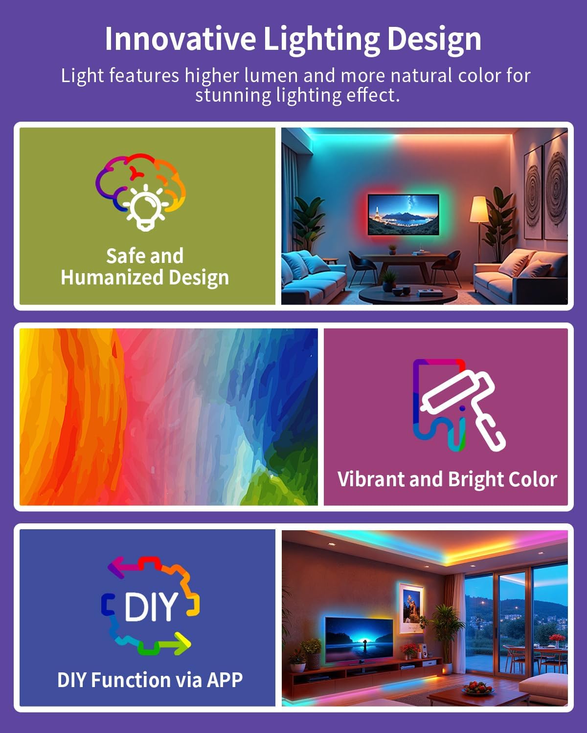 RGB+IC LED Strip Lights, Smart LED Light for Bedroom, Color Changing LED Strips with 44 Scene Modes, Segmented Control, for Bedroom Home TV Wall Décor, Party, Festival, Gathering