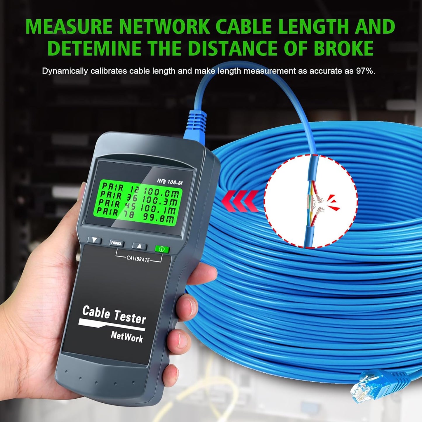 RJ45 Network Cable Tester, VXSCAN 8 Remote Units Network LAN Length Ethernet Cable Tester Kits for Cat5/CAT5e/CAT6/CAT6e - Locate The Breakage Point Length Measurement & Continuity Checking