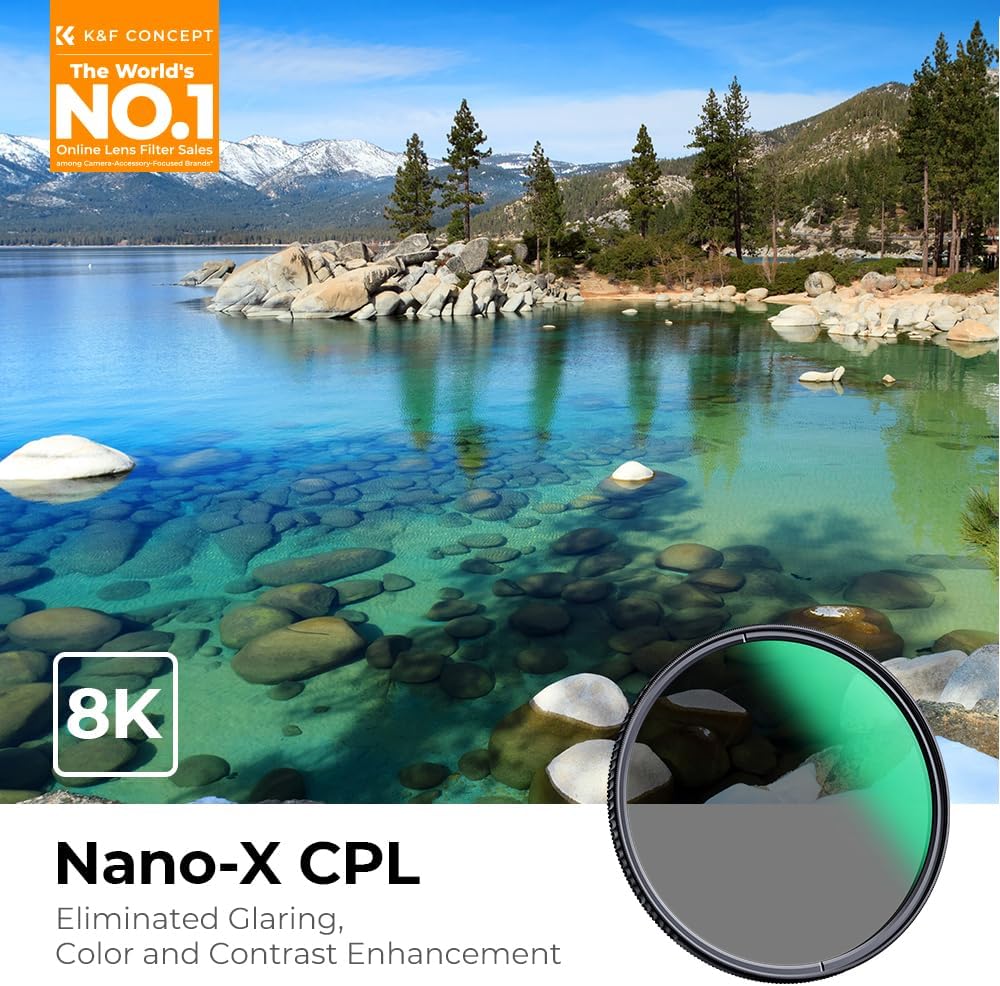 K&F CONCEPT 62mm Circular Polarizer Filter, Multi-Layer Coated, Super Slim, High Definition, Nano-X Series