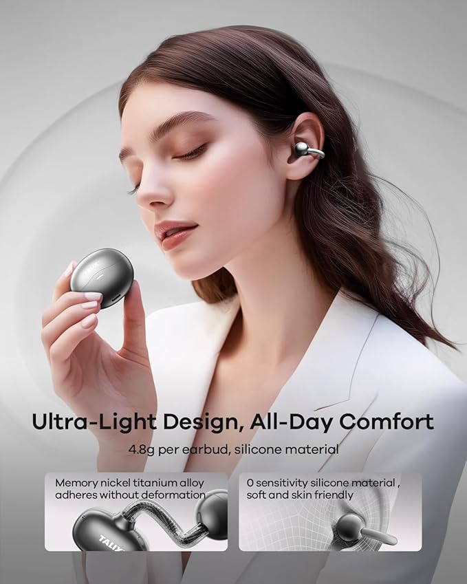 TALIX Ultra Open Ear Earbuds X6, Clip-On Headphone with Directional Sound, Ultra-Light Comfort Fit, Bluetooth 5.4 Wireless Earbuds, 26H Playtime, Spatial Sound, for Running, Workout & Daily Use(White)