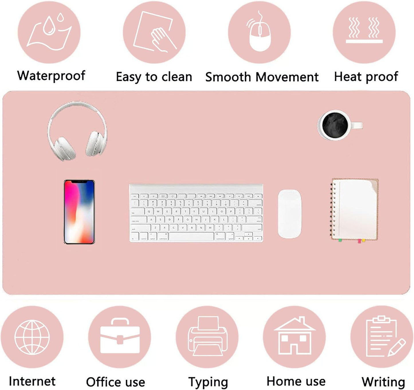 PU Leather Desk Pad Protector Gaming Mouse Pad Non Slip Desk Mat for Keyboard and Mouse Waterproof Desk Writing Pad for Office and Home Desk Accessories(Pink, 47.2 * 17.7)