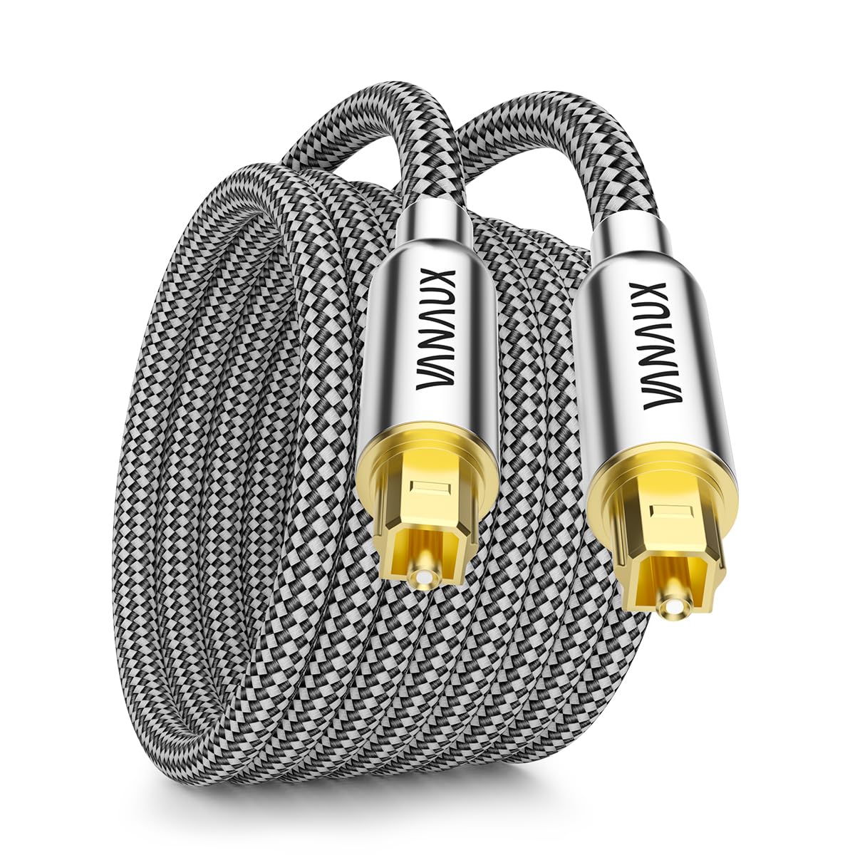 VANAUX Digital Optical Audio Cable 49FT (24K Gold Plated Connectors, Aluminum Alloy Shell,Braided Jacket) S/PDIF Toslink Cable Fiber Optic Cable for Home Theater, Soundbars, Gaming Consoles