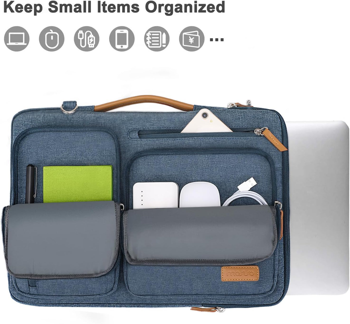 MOSISO 360 Protective Laptop Shoulder Bag,15-15.6 inch Computer Bags Compatible with MacBook Pro 16 inch, HP, Dell, Lenovo, Asus Notebook,Side Open Messenger Bag with 4 Zipper Pockets, Haze Blue