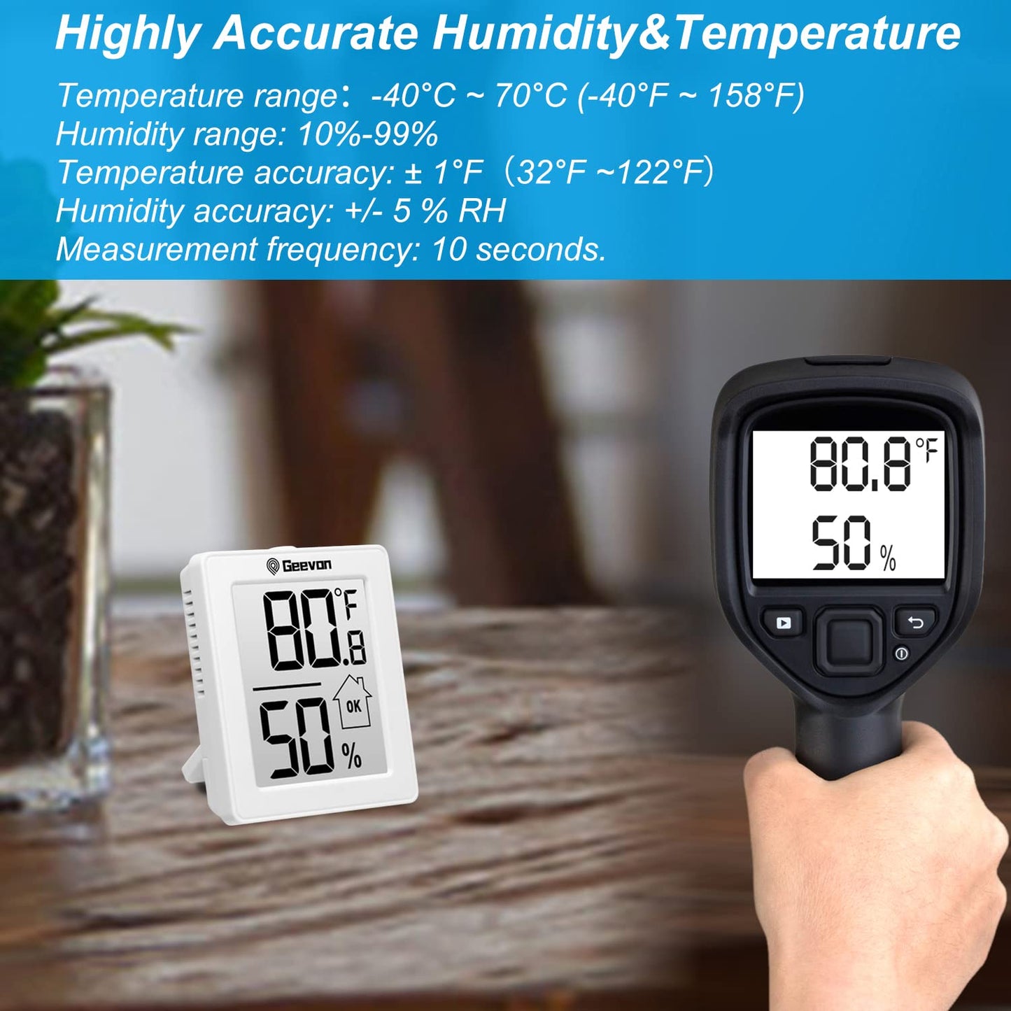 Geevon Indoor Thermometer Room Temperature Monitor,3 Pack Temperature Humidity Gauge Thermometer Hygrometer with Battery for Home, Office, Greenhouse, White