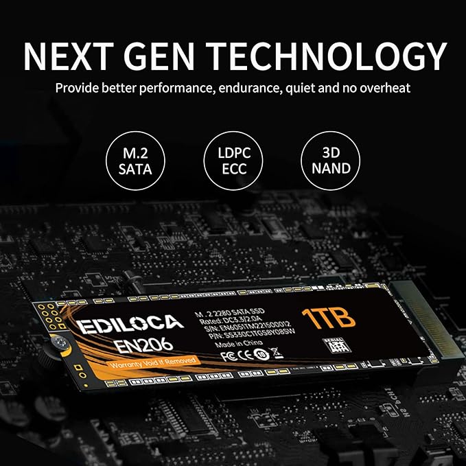 EN206 1TB SSD M.2 SATA III 6Gb/s 3D TLC NAND, M.2 2280 SSD Internal Solid State Drive, Read/Write Speed up to 550/480 MB/s, Compatible with Laptop & PC Desktop