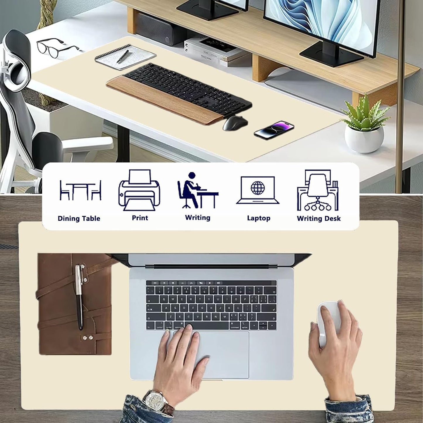PU Leather Desk Pad Protector Gaming Mouse Pad Non Slip Desk Mat for Keyboard and Mouse Waterproof Desk Writing Pad for Office and Home Desk Accessories(Beige, 31.5 * 15.7)