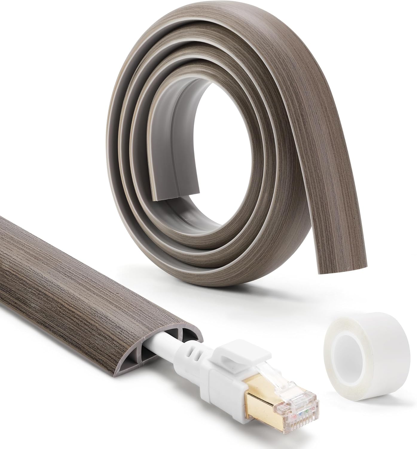 Floor Cord Cover 6ft, Cord Hider Floor Gray Wood, Cable Management Prevent Trips, Cable Cover Wire Covers for Electric Power Cords, Wire Protector Cavity W0.47in x H0.28in Grey