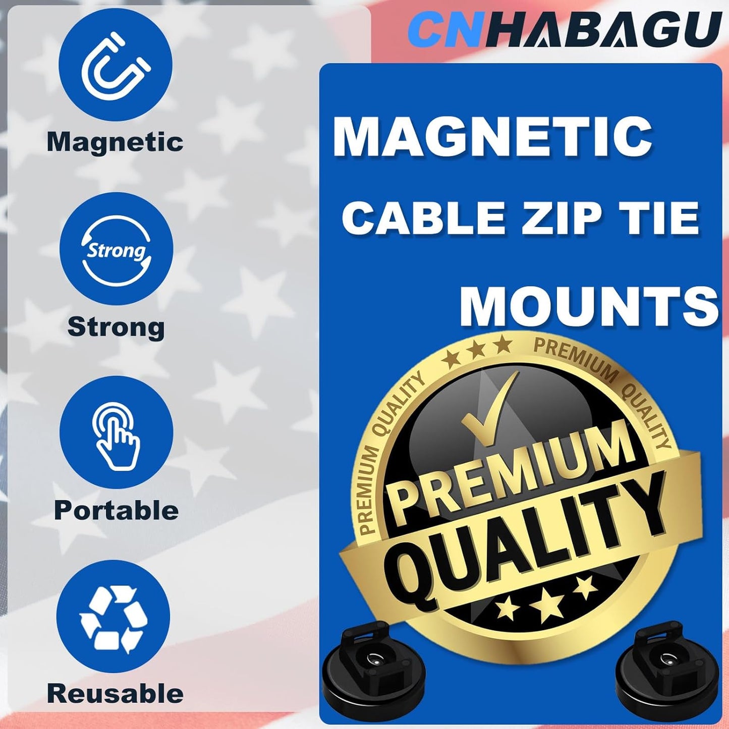 Magnet Zip Tie Mount Magnetic Zip Ties Mount 25LBS Strong Multipurpose Wire Cable Holder Mount Wire Clips Management for Home Office Marine Electrical Wiring (Black, 6 Piece)