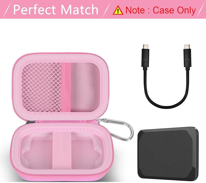 ANKHOH Carrying Case Compatible with Crucial X10/ X9 Pro 4TB/ 2TB/ 1TB Portable SSD, External Solid State Drive Hard Storage Holder Bag Fits for USB-C Cable (Box Only) (Pink)