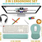 Hokafenle 2 in 1 Ergonomic Mouse Pad Wrist Support & Wrist Rest for Computer Keyboard Set, with Relieve Carpal Tunnel Pain Massage Bulge and Full Memory Gel Design (2In1 Set, Light Blue)