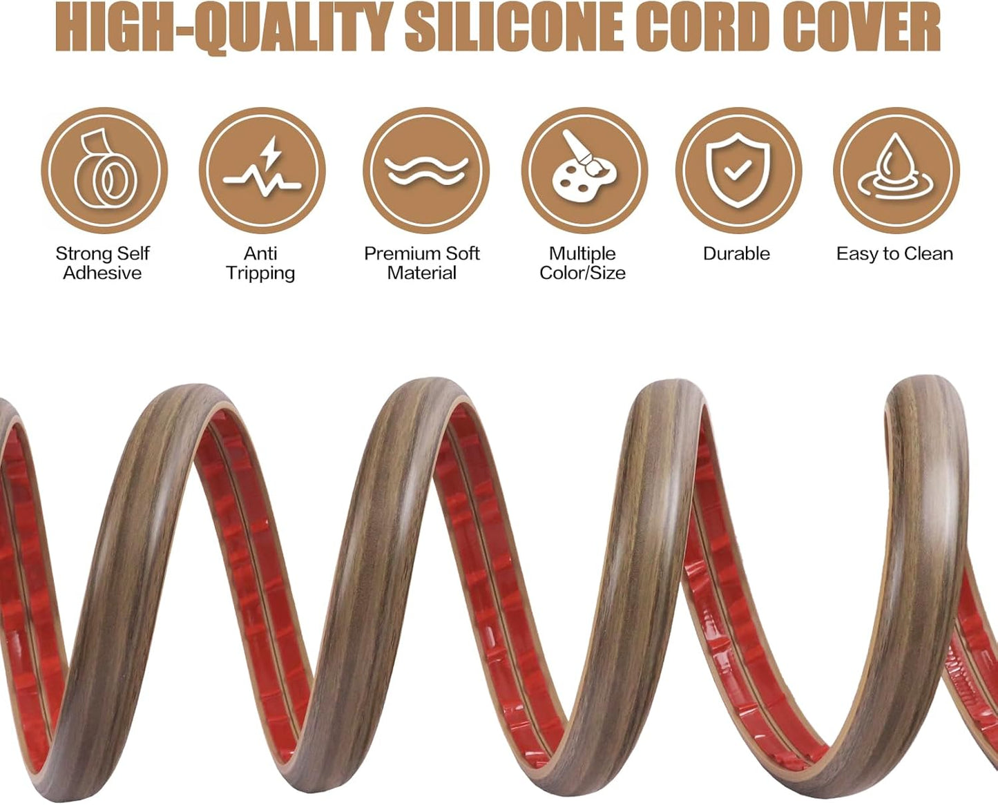 Floor Cord Cover Self Adhesive Cord Hider,10FT Cable Management, Extension Strip Protector for Wires, Prevent Cable Trips for Offices, Gyms, Exhibitions Cavity:0.39"(W) x0.27(H) Woodsmokedbrown
