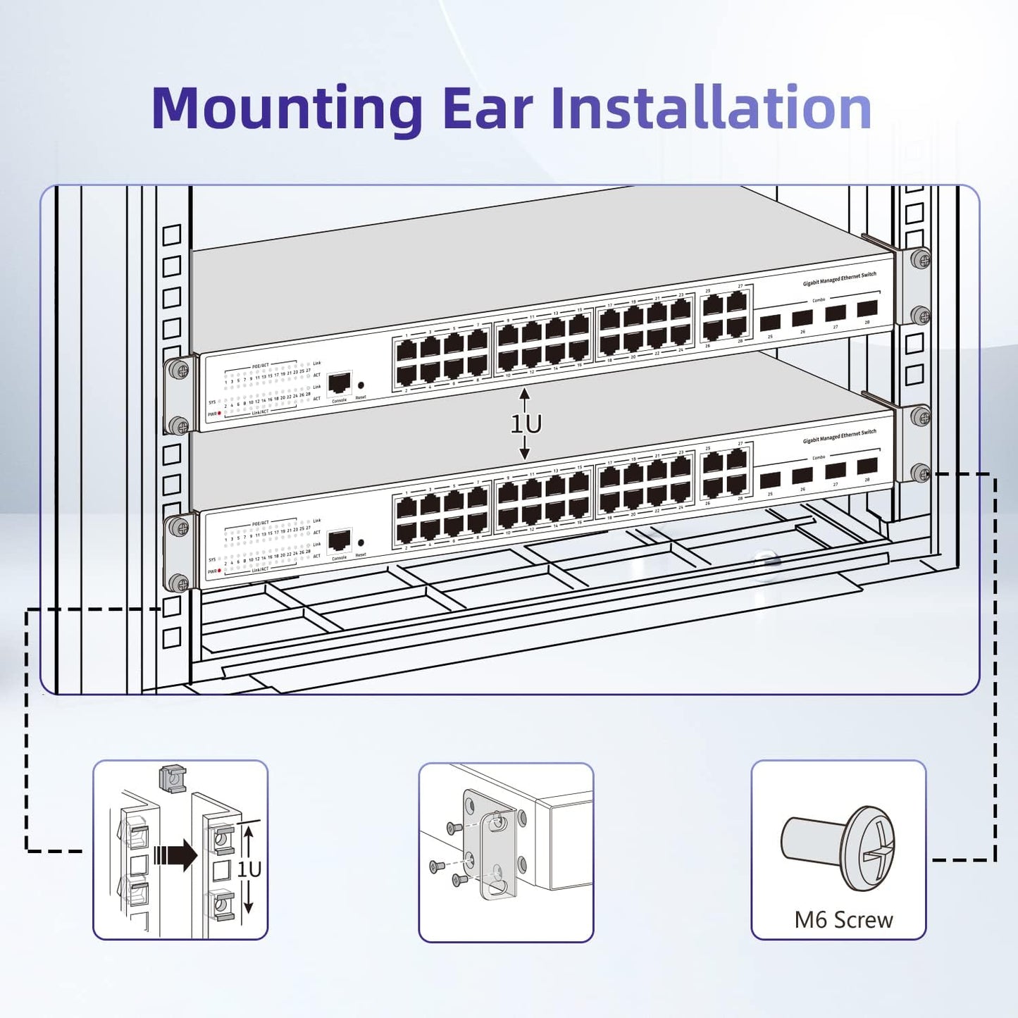 Rack Mount Kit Universal Adjustable 19 Inch Rack Ears for HP/ProCurve/Aruba/OfficeConnect/HPE and Other Switches