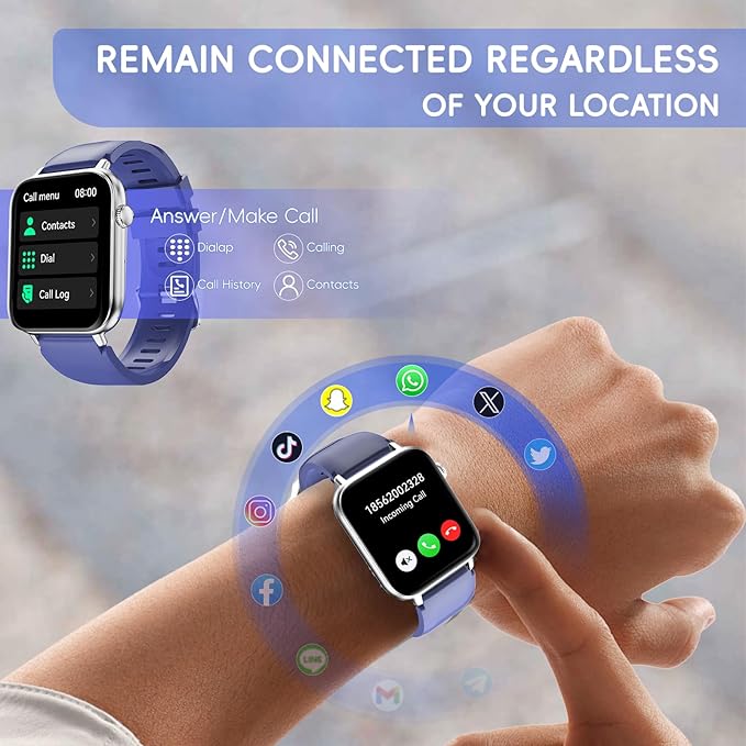 Smart Watch for Men Women Answer/Make Call, 1.85" HD Fitness Tracker with 24/7 Heart Rate & Sleep Monitor, 110+ Sports Modes, IP68 Waterproof Smartwatch, Long Battery Life for Android iOS, Blue