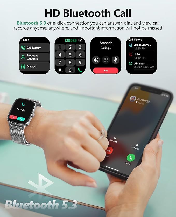 SOUYIE Smart Watch for Women Men, 1.85" AI Voice Smartwatch, 24/7 Heart Rate Monitor, Stress/SpO2/Sleep Tracker, IP68 Waterproof, Weather, 100+ Sports Fitness Tracker for Android iOS Silver Metal