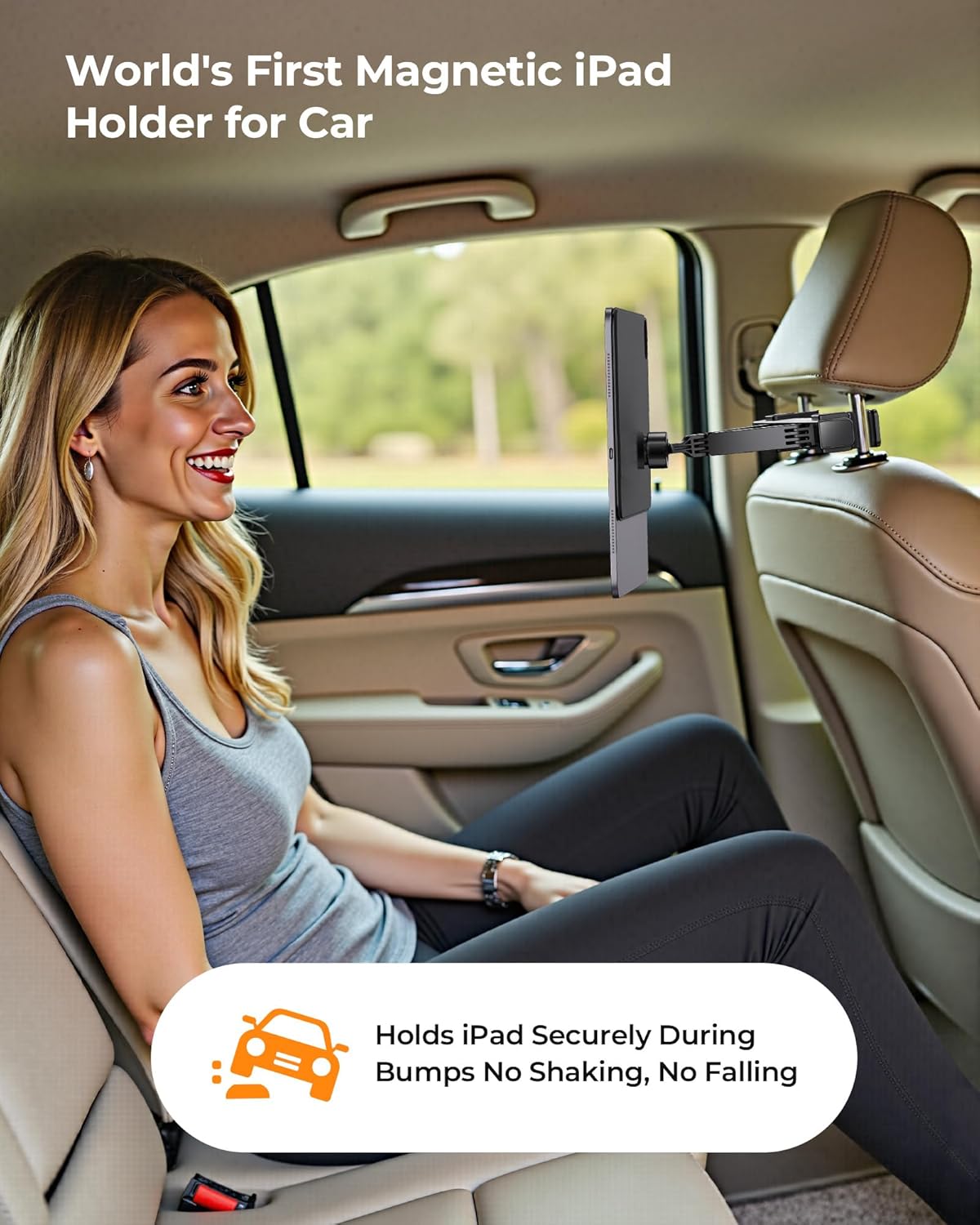 KU XIU Magnetic iPad Holder for Car Headrest,Backseat Tablet Car Mount for iPad Pro 11" M4 (2024) Only,iPad Car Holder Back Seat Travel Accessories Long Road Trip Essentials for Kids