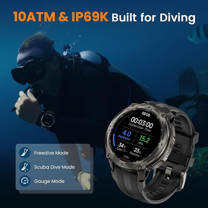KOSPET Tank T4 Smart Watch for Men, Full Stainless Steel, 6 Satellite GPS & Offline Maps, 100M Waterproof 45m Freediving, 50-Day Battery, Bluetooth Calls, 24/7 Heart Rate/Sleep Monitor