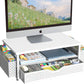 Desk Organizer and Accessories, Computer Monitor Stand Riser with Drawer and 2 Pen Holders, Office Desk Accessories & Workspace Organizers for Office Supplies (White)