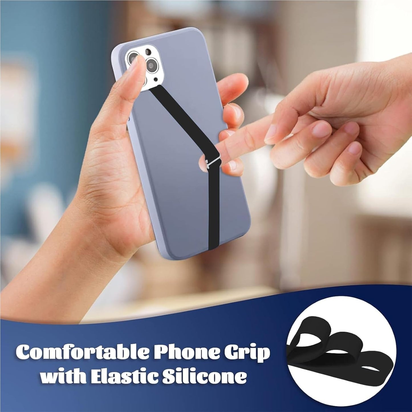 TEAMOLA 3pcs Silicone Phone Grip Holder Strap for iPhone 17/17 Pro/16/16 Pro & Samsung Galaxy S25/S24/S23 - Anti-Slip Finger Loop for Case, Universal Phone Loops for Back of Cell Phones(210, 3 Black)