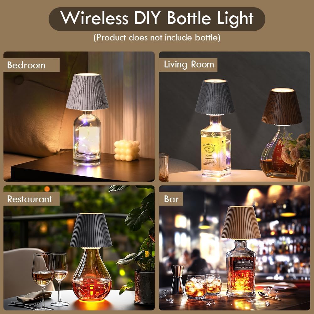 WILIT Wireless Bottle Lamp for Liquor Bottles, 3-Level Brightness LED Night Lights, Wine Lamp for Home Decor, Unique Table Lamp with RGB Lights, Rechargeable Bottle Lights for Bedroom, Black