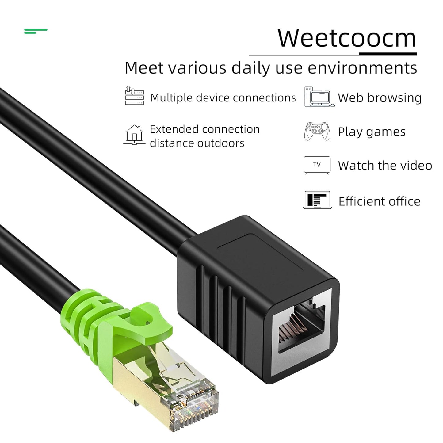 Ethernet Extension Cable 15ft, Network Cat6a Extension Patch Cable RJ45 Cords Shielded Male to Female Connector (15FT)