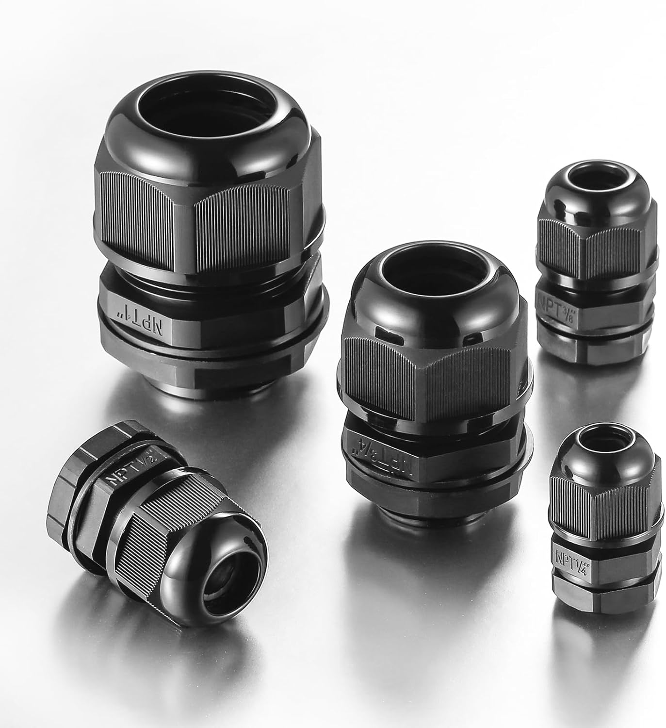 10 PCS 1/4"(4-8mm) NPT Nylon Cable Gland Joints with Gaskets, IP68 Adjustable Lock Nut Strain Relief Cord Grip Waterproof Cable Glands - UL Listed and RoHS Compliant