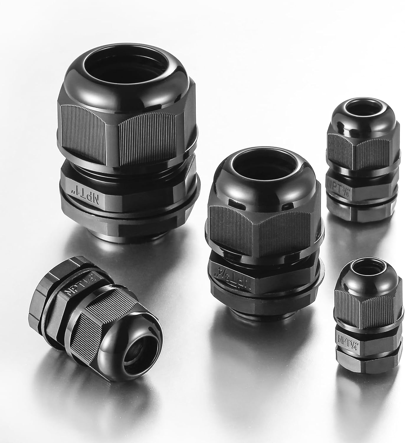 10 PCS 3/8"(5-10mm) NPT Nylon Cable Gland Joints with Gaskets, IP68 Adjustable Lock Nut Strain Relief Cord Grip Waterproof Cable Glands - UL Listed and RoHS Compliant