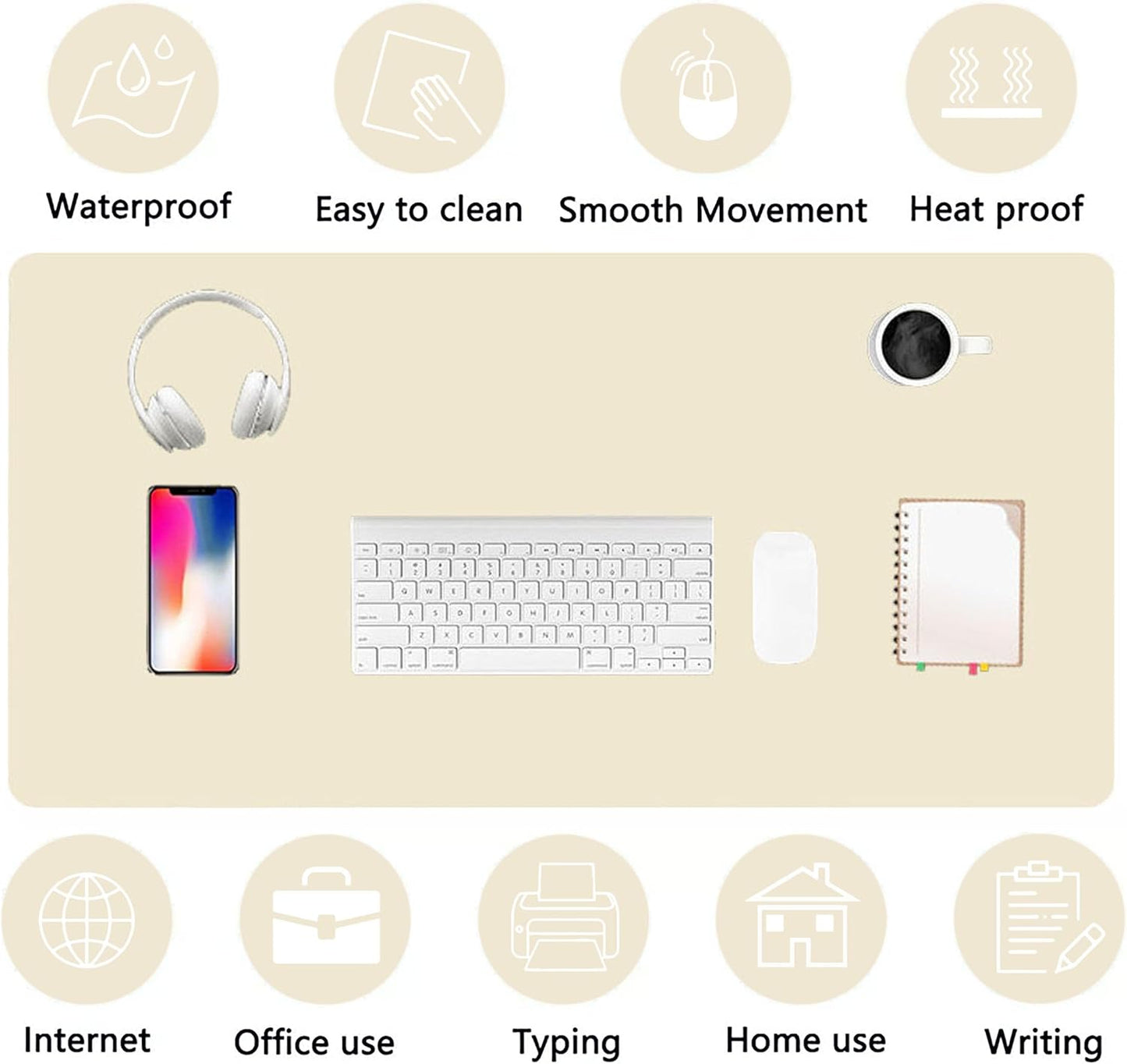 PU Leather Desk Pad Protector Gaming Mouse Pad Non Slip Desk Mat for Keyboard and Mouse Waterproof Desk Writing Pad for Office and Home Desk Accessories(Beige, 47.2 * 17.7)