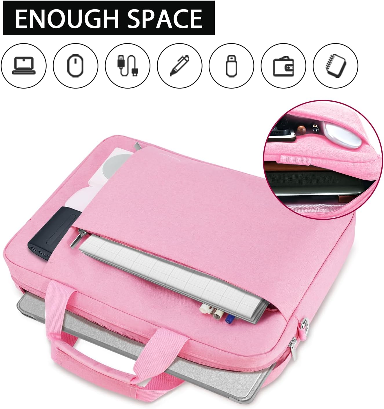 Ferkurn Laptop Bag Case for Women Men Computer Bag Compatible with HP Envy Pavilion Omen/LG Gram/MSI/Dell Inspiron XPS/Lenovo/Acer, Shoulder Strap Carrying Messenger Briefcase, Pink, 15.6 16 Inch