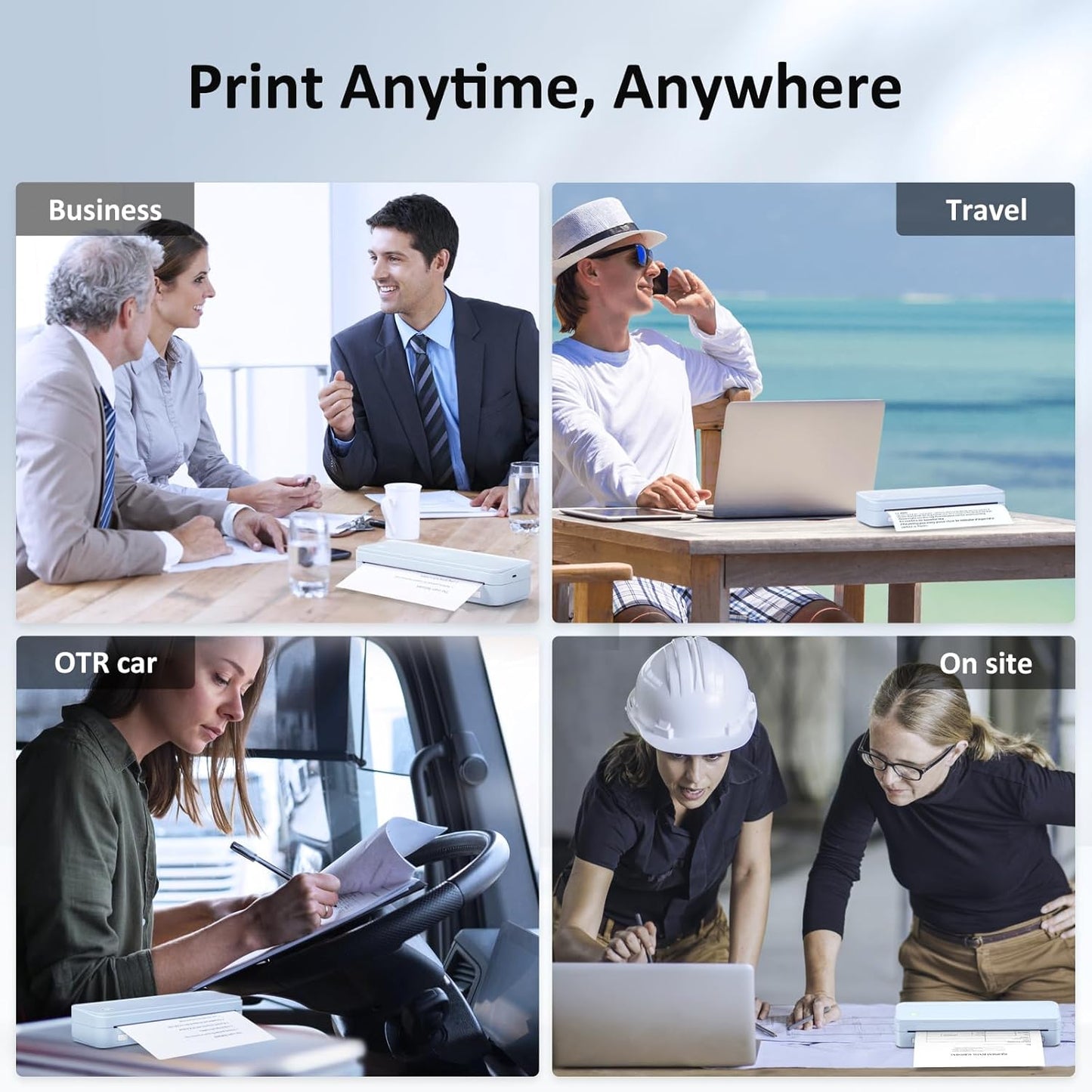 Inkless Portable Printer for Travel, Wireless Thermal Printer Supports 8.5" x 11" US Letter Size, Bluetooth Machine Includes Carry Case and 3 Rolls of Thermal Paper Kit, Blue