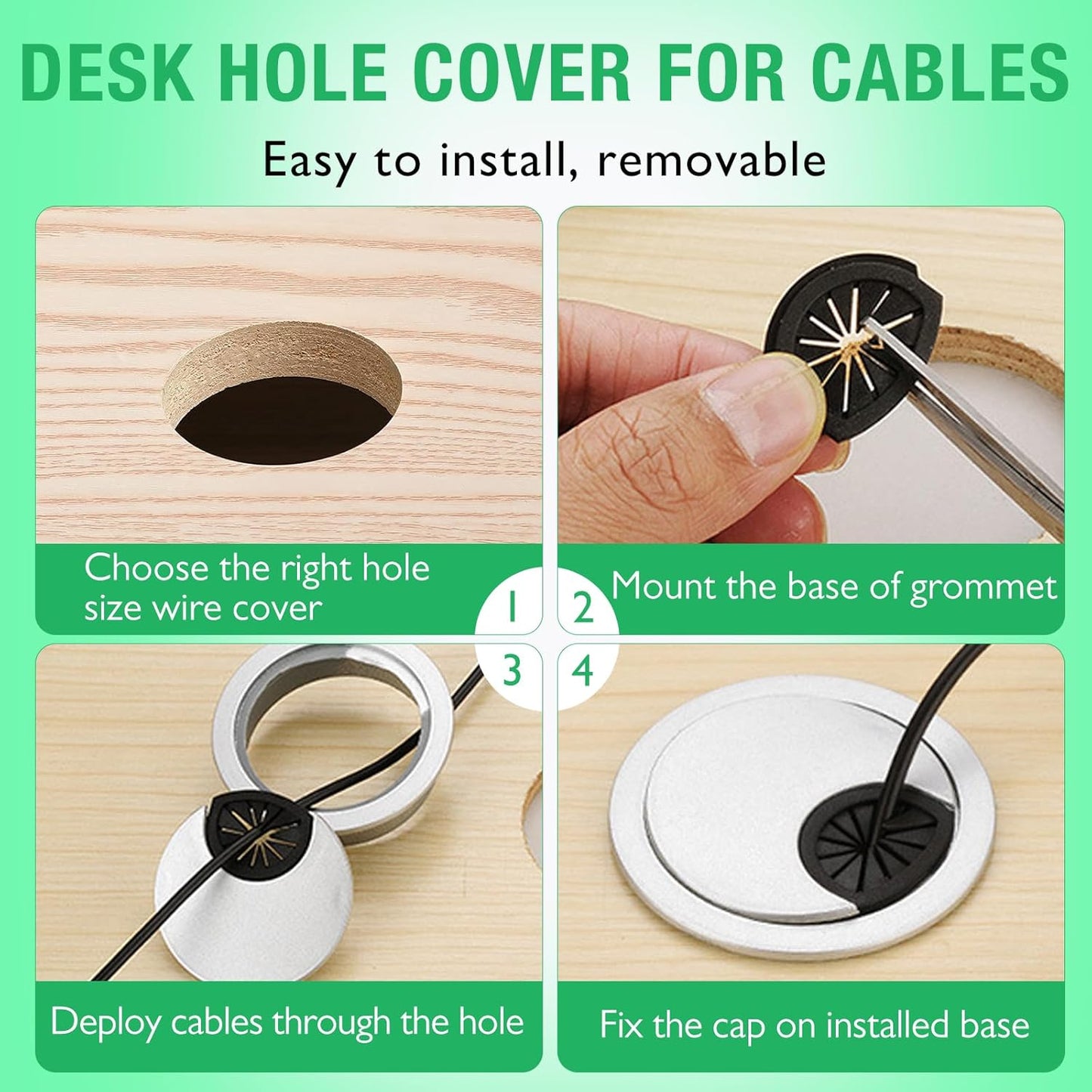 5 Pcs Desk Grommet 2" / 50 mm, Desk Cord Hole Cover, Cable Grommet ABS Plastic, Desk Hole Grommet for Home & Office Pc, Detachable Cable Cord Organizer-Silver Sand