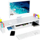 Spacrea Metal Desk Organizers and Accessories, Dual Monitor Stand Riser with Drawer and 2 Pen Holders, Desk Accessories & Workspace Desktop Organizers for Office Supplies (White)