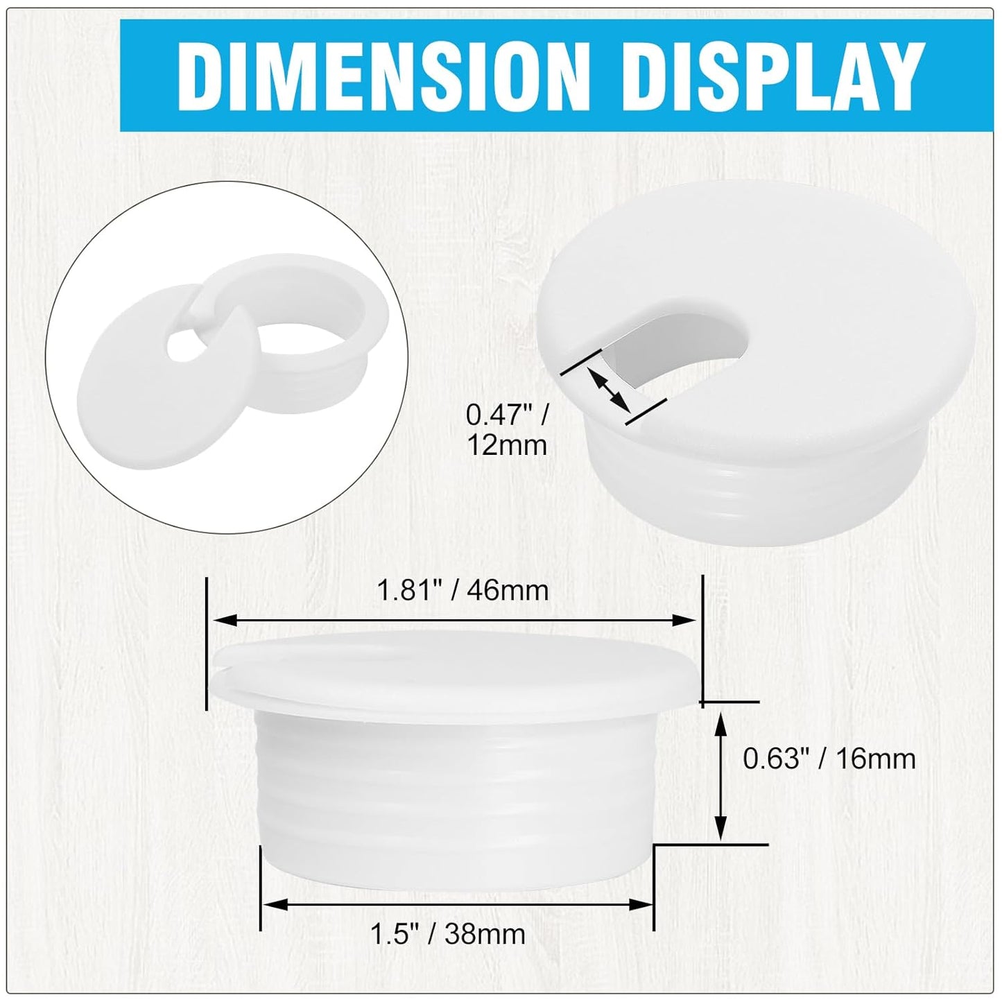 1-1/2" White Desk Grommet, JTemgle Plastic Cable Hole Cover Computer Table Cord Wire Organizer Caps Desktop Cord Management for Home Office TV Stands Tabletops, 5 Pieces