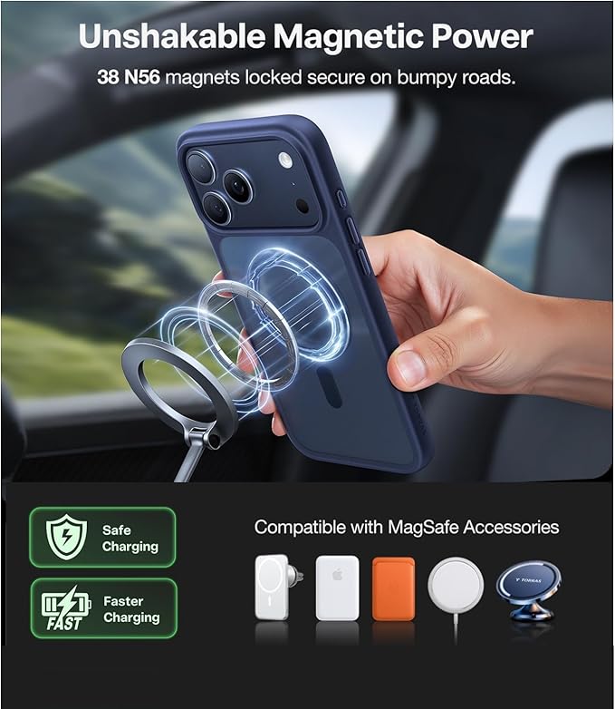 TORRAS Magnetic Shockproof for iPhone 17 Pro Case, Camera Control, Fit for MagSafe, Military-Grade Protection, Translucent Slim Case for iPhone 17 Pro Phone Case Anti-Fingerprint, Deep Blue