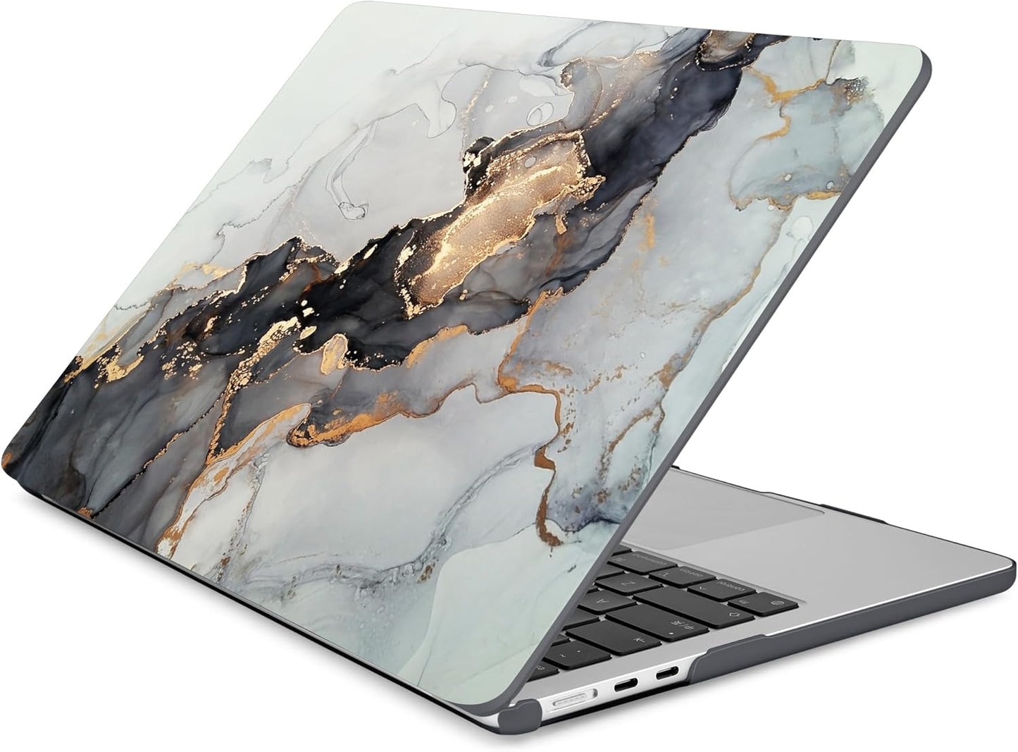 Batianda Premium Case for New MacBook Air 15 inch 2025 M4 2024 2023 with M3 M2 Chip Model A3114 A2941, Designed Protective Plastic Hardshell & Keyboard Cover & Screen Protector, Gold Fluid Art